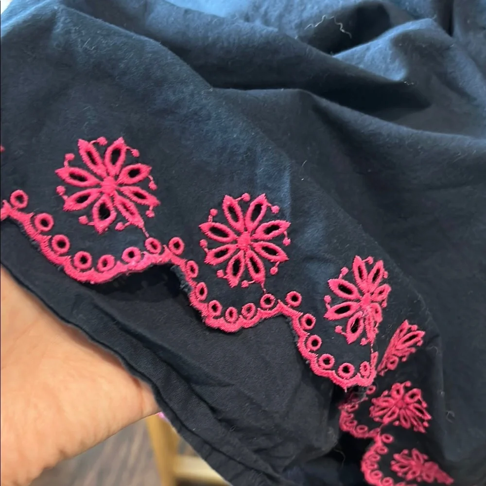 Black Tiered Sundress with Pink Embroidered Trim